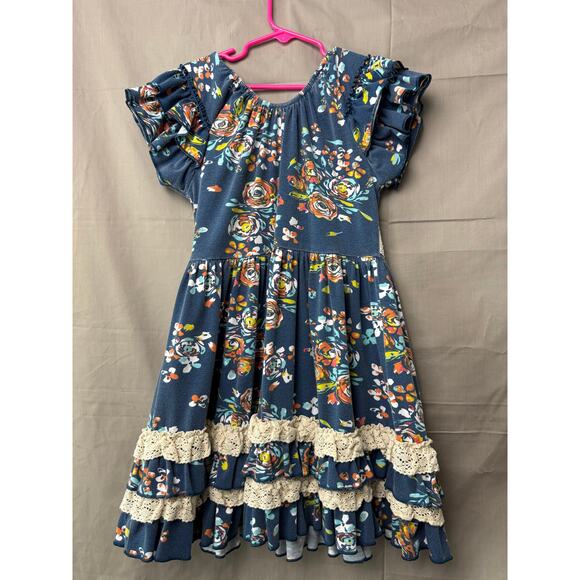 Ruffles by Tutu and Lulu Girls Blue Floral Dress, Size 7 - Picture 3 of 6
